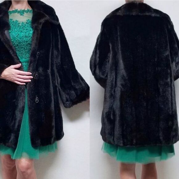 Vintage 60s sears fashions bell sleeve multi-color fur leather coat ILGWU